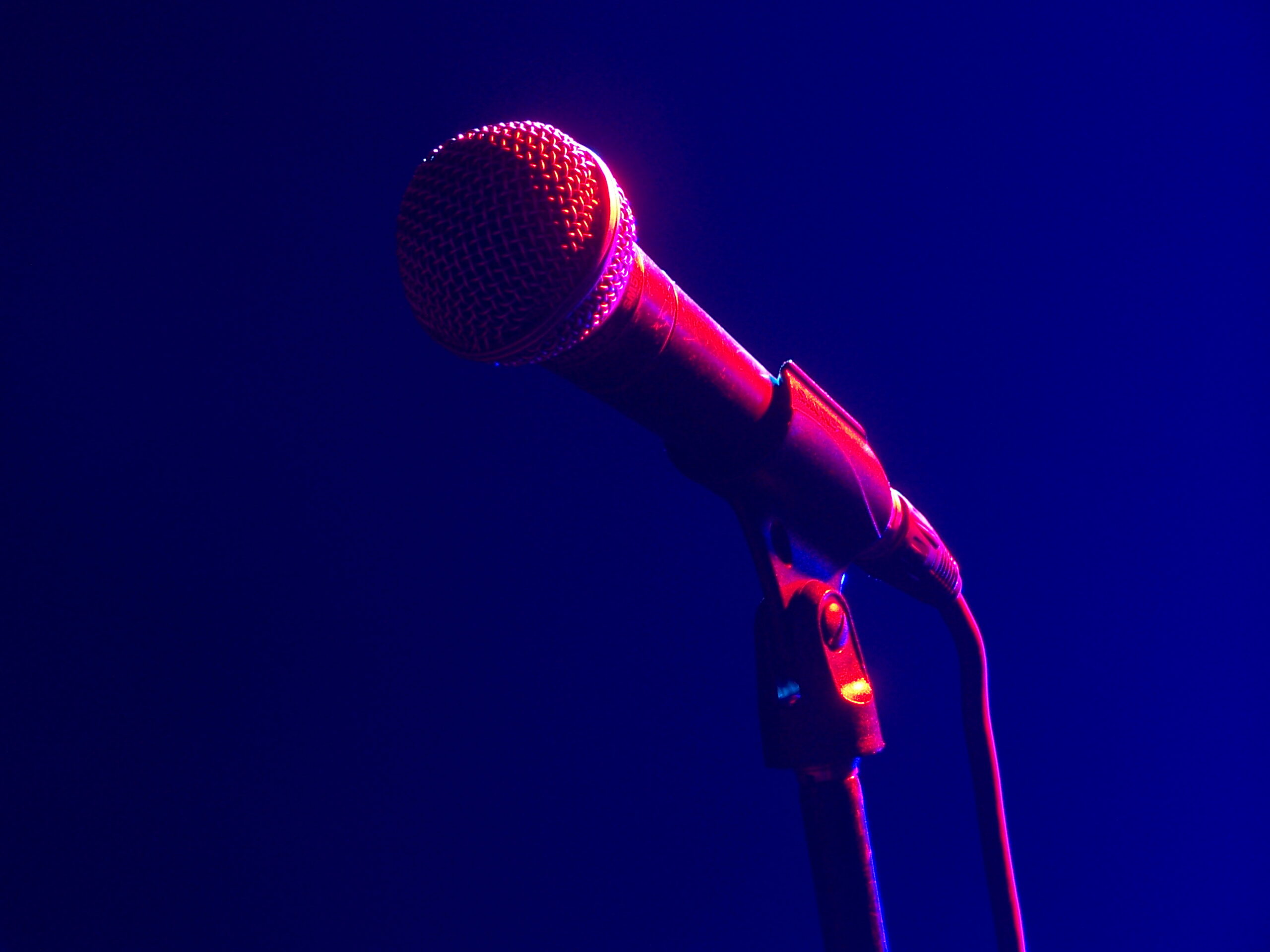 Microphone in blue-reed lighting